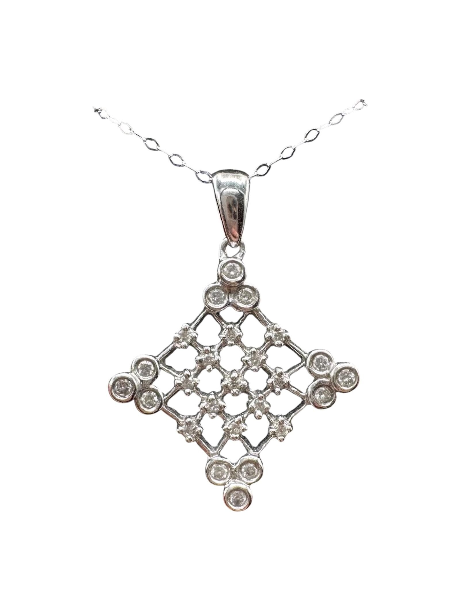 Estate Diamond Necklace 14k White Gold 0.35ctw 18in Pre Loved